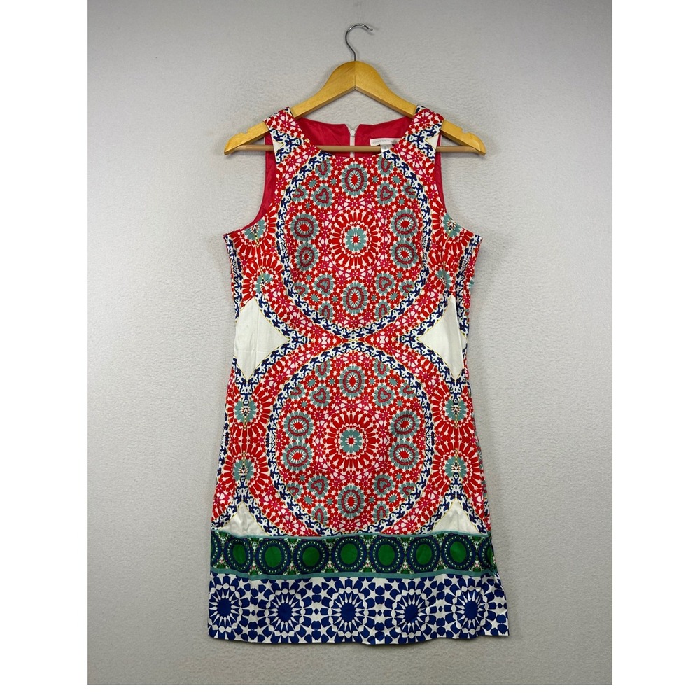 Boho Eclectic London Times Women 10 Red Blue Medallion Print Slvless Shift Dress